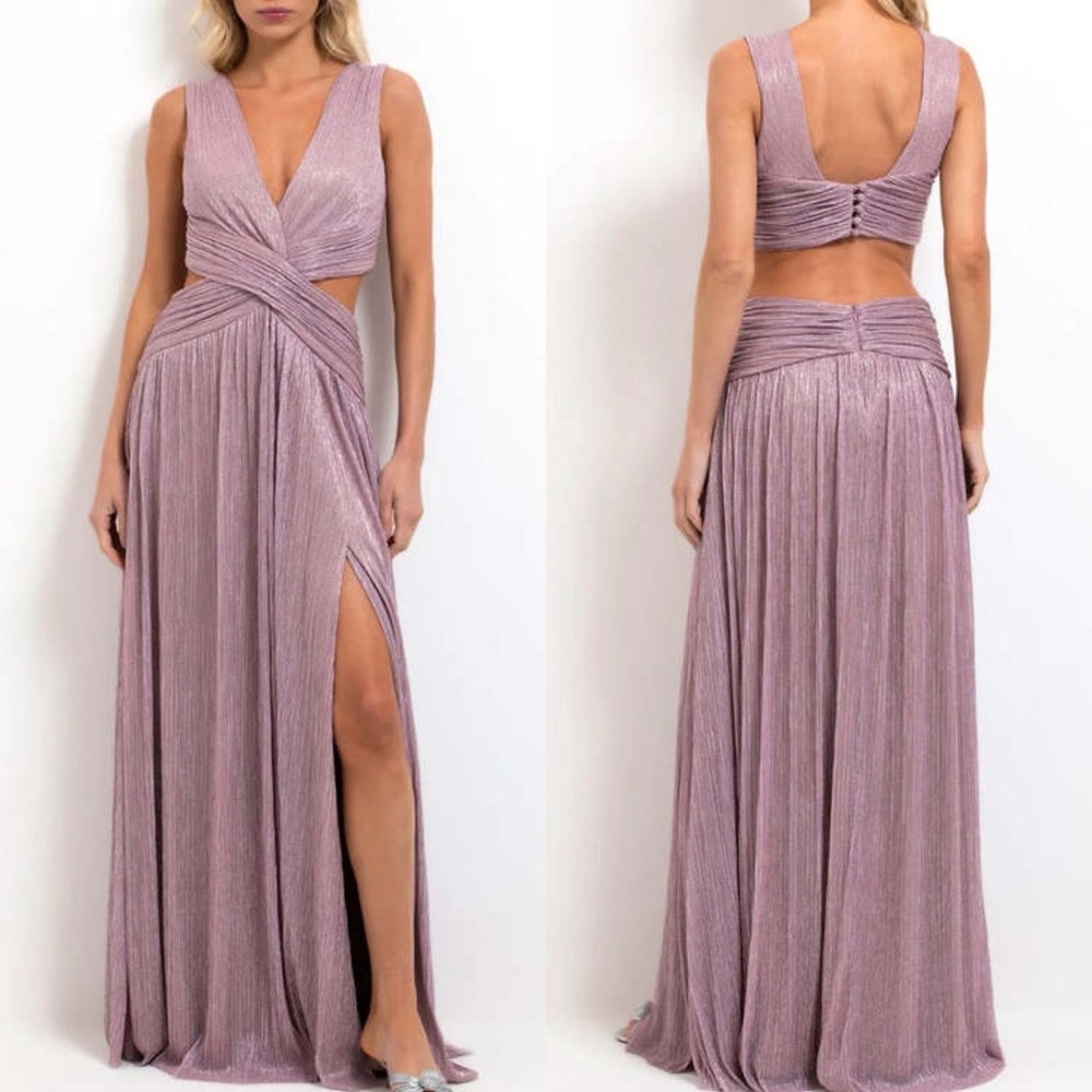 ๐ PATBO Lurex Plunge Cutout Maxi Dress in Blush Pink Sz 6 US - Picture 8 of 8